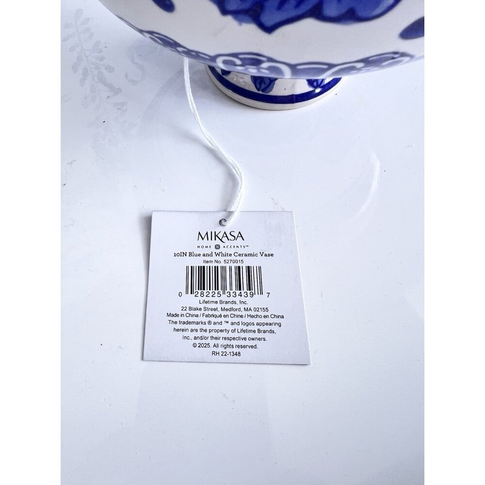 NWT Mikasa Home Accents Chinoiserie Vase 10"H x 6"W Blue & White Floral Elegant - Picture 9 of 9